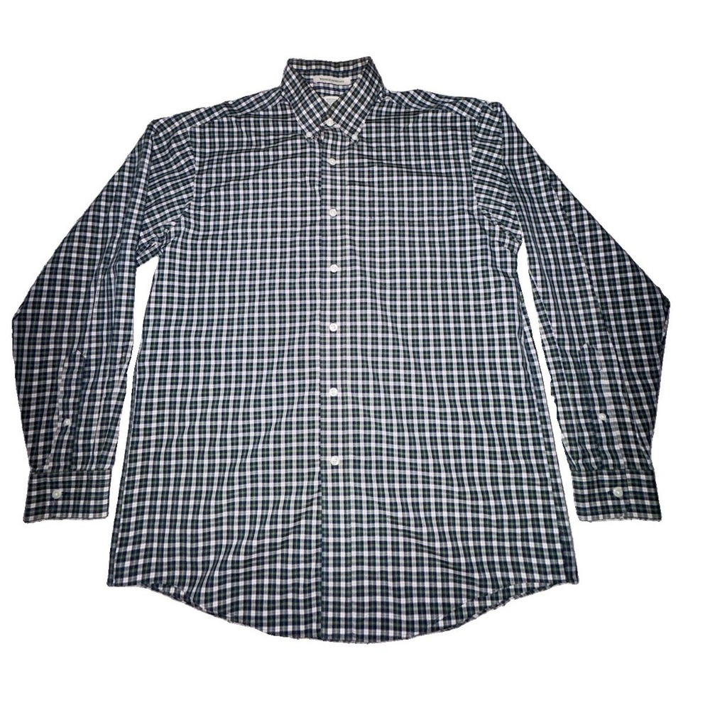 LL Bean Wrinkle Resistant Twill Button Down Shirt 0YP38 Green Plaid Mens Med R